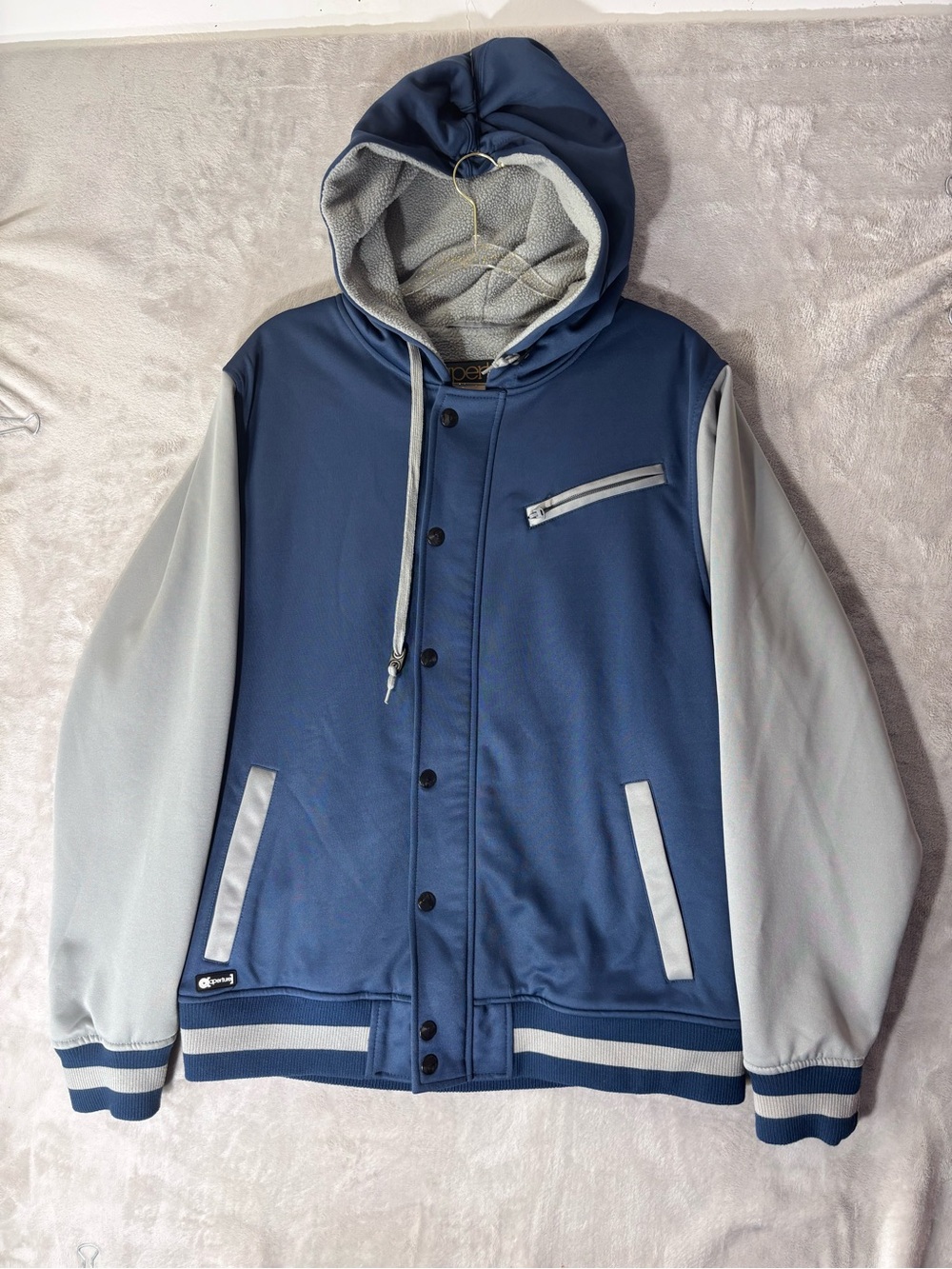 Aperture Jacket Mens Large Blue Bonded Fleece Zip Up Hooded Varsity Snowboard